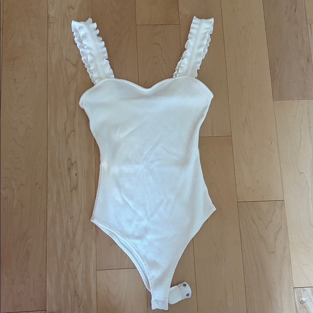 White Ruffled Strap Bodysuit
